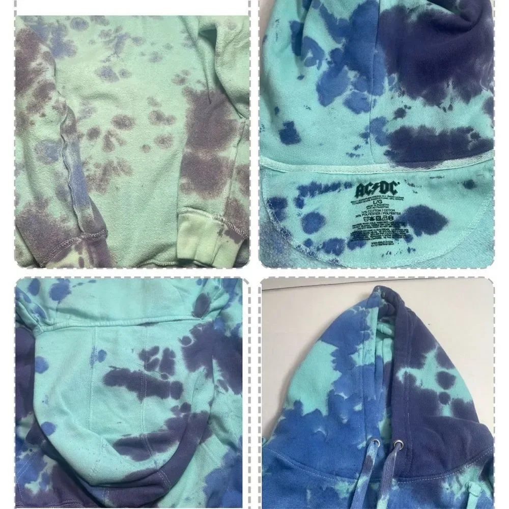 BNWT ACDC FOR THOSE ABOUT TO ROCK UK TOUR 1982 TIE DYE HOODIE MENS/UNISEX L/XL - Picture 15 of 16